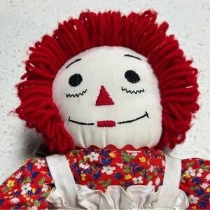 Vintage 1970 Raggedy Anne Doll Handmade 24" Tall with Flowered Dress Whi…